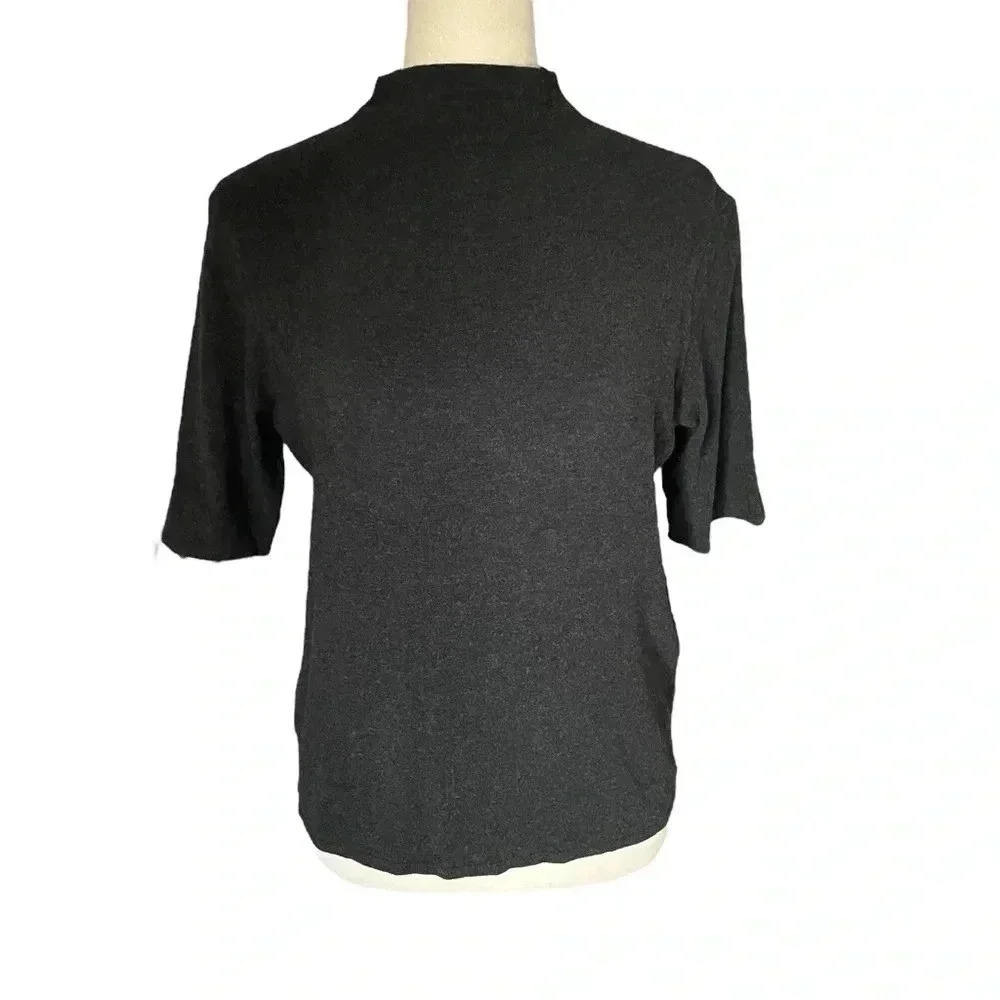 Eileen Fisher Mock Neck Viscose Jersey Italian Yarn Turtleneck Top‎ Women Size M